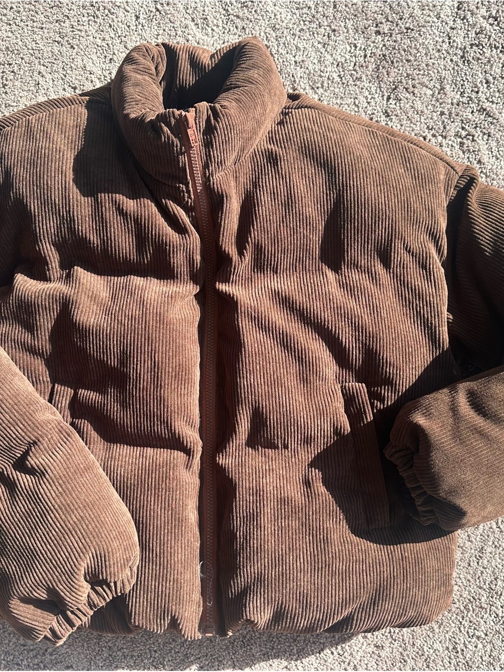 Corduroy Puffer Jacket in Brown - Women's Warm Quilted Coat